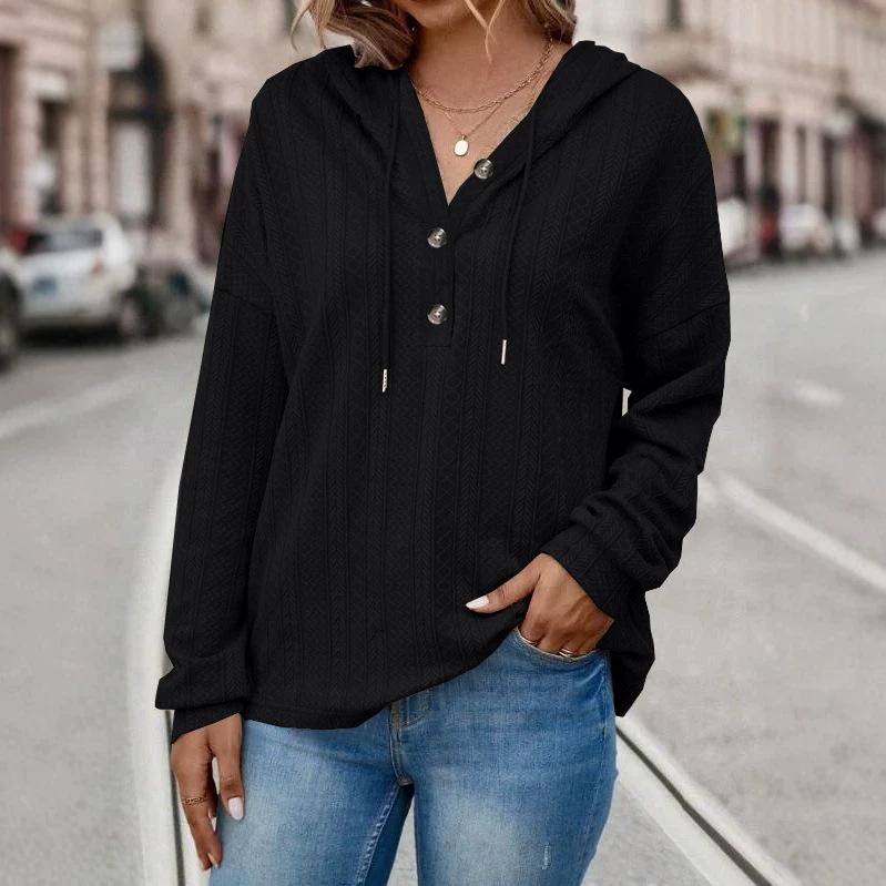 2025 Autumn and Winter TEMU European and American Foreign Trade Women's Clothing Loose Casual Solid Color Hooded Long-sleeved Sweater Women