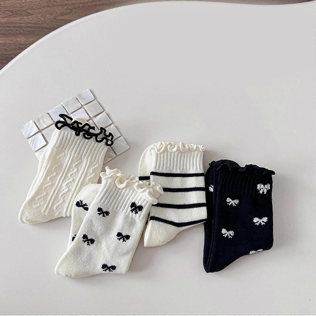 4 Pairs Soft & Warm Trimmed Socks for Girls Daily Wear Socks Girls Knees High Socks Ribbed Cuffs Leg Warmers Comfortable 