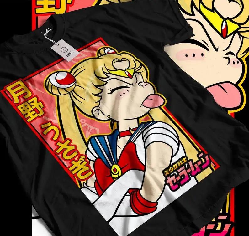 

Sailor Moon Usagi Tsukino Funny Face Retro Anime Graphic Unisex Casual White Streetwear T-Shirt 4XL
