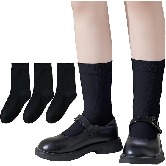 EPEIUS Kids Crew Socks,Seamless School Socks for Girls Boys Soft Breathable Viscose Crew White Navy Black 3/6 Pack 11-15 Years
