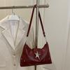 Y2K Vintage Shoulder Bag Soft PU Solid Color Messenger Bag Metal Star Lightweight Crossbody Bag for Commute Work