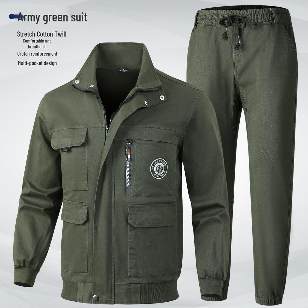 Men's Camouflage Workwear Set: Elastic, Thickened, Anti-Scald, Wear-Resistant Suit for Soldiers, Auto Repair, Electric Welders, and Labor Protection.