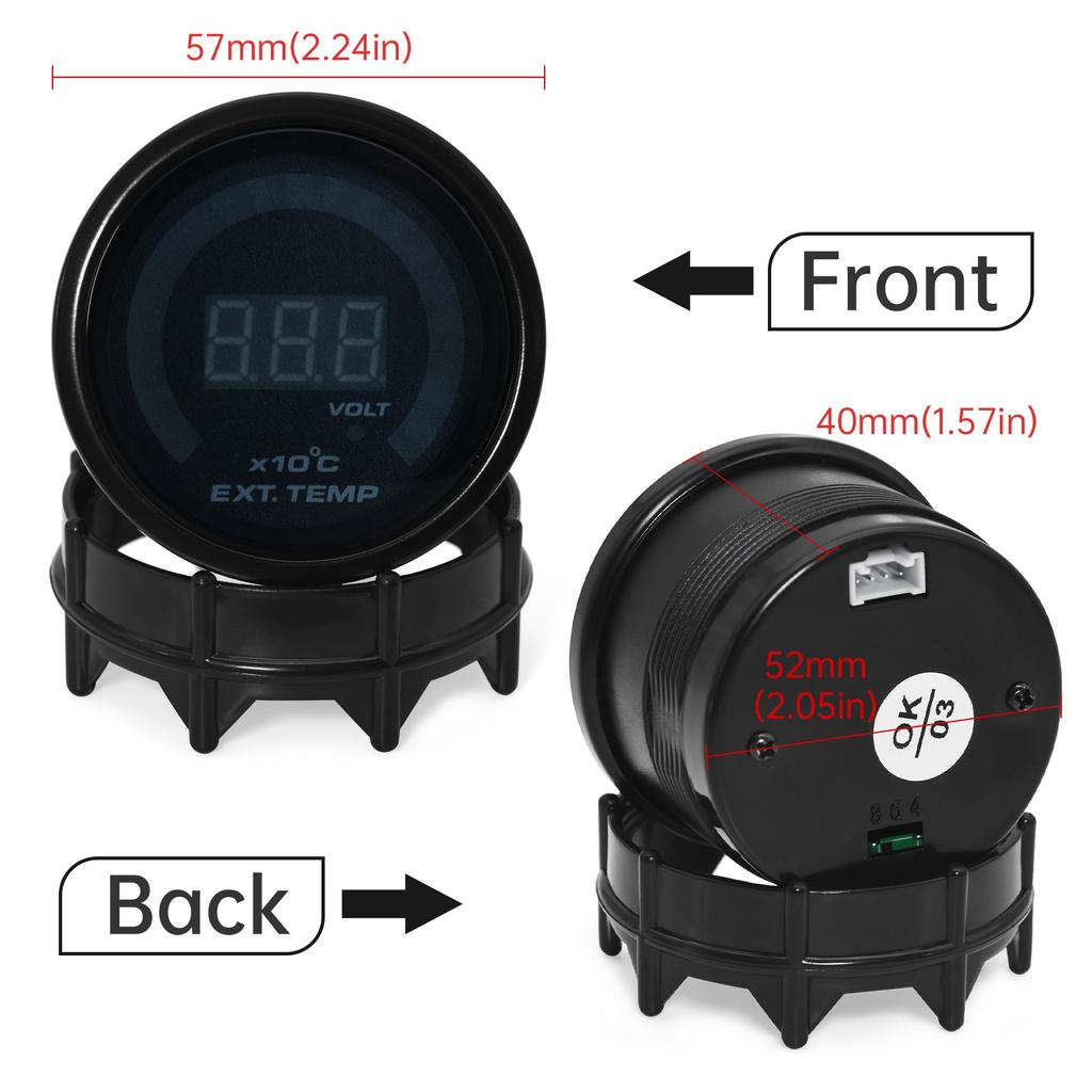Medidor de 2" 52mm con Sensor Pantalla LED Medidor de Temperatura de Gases de Escape 0-130X10℃ Medidor ETG con Luz de Alarma para Coche de Gasolina 12V