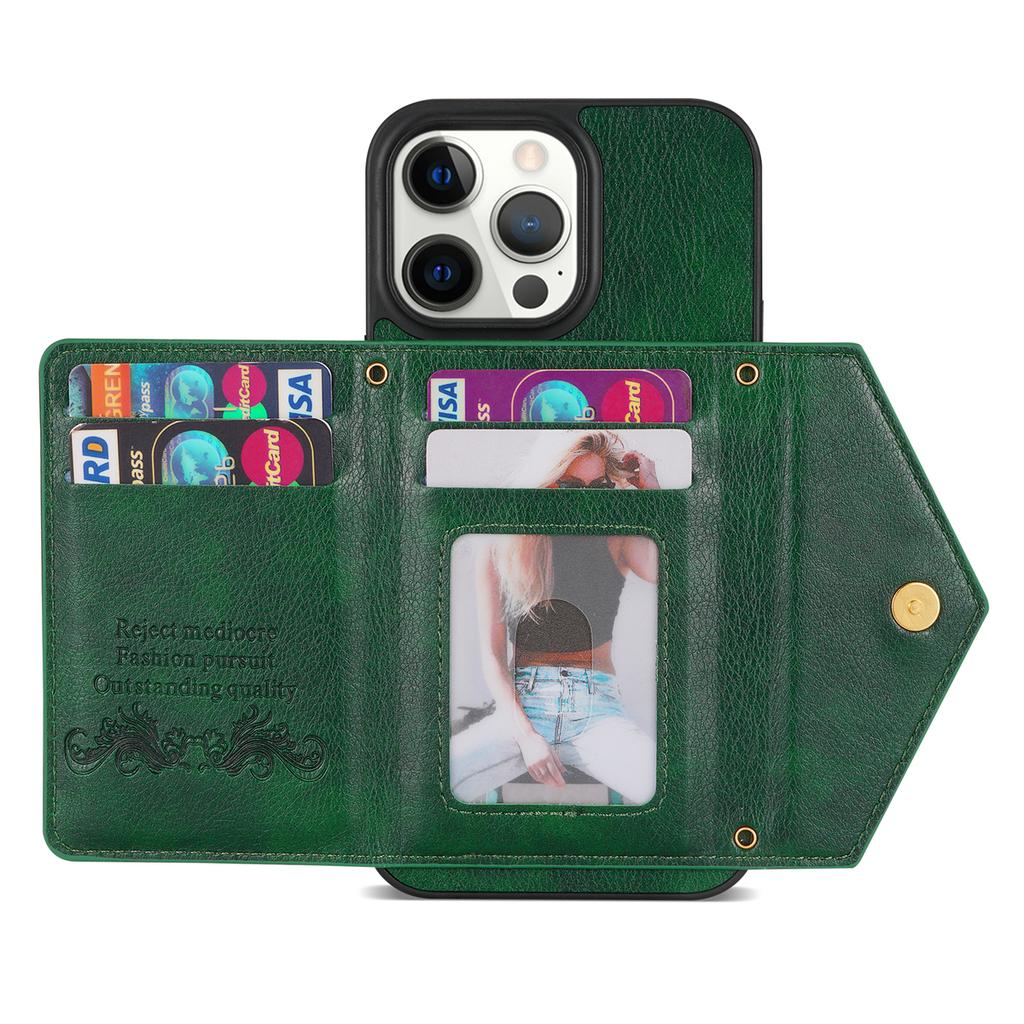 N.BEKUS For iPhone 16 Pro Case Card Slot Zipper Wallet Leather Phone Cover with Shoulder Strap