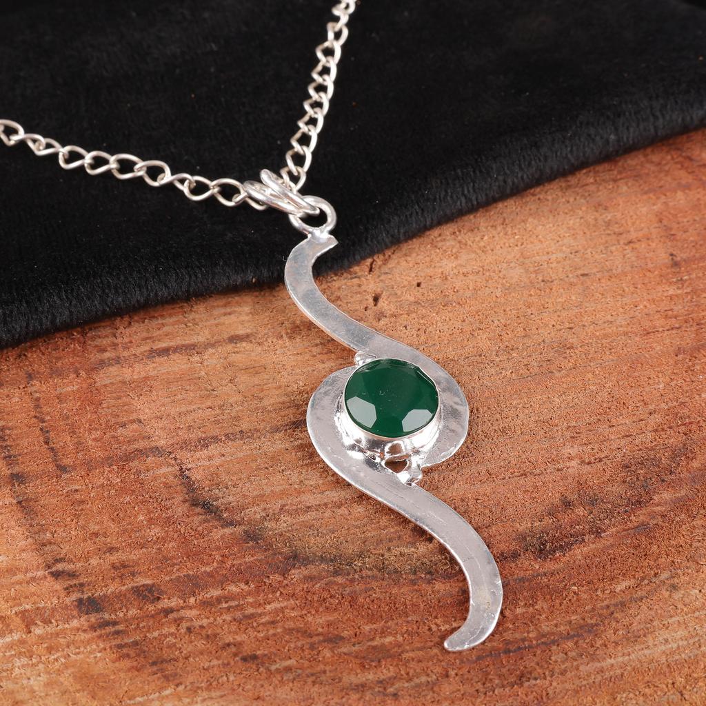 Green Onyx Pendant Handmade Gemstone Jewelry, 925 Sterling Silver Pendant Unique Design Jewelry