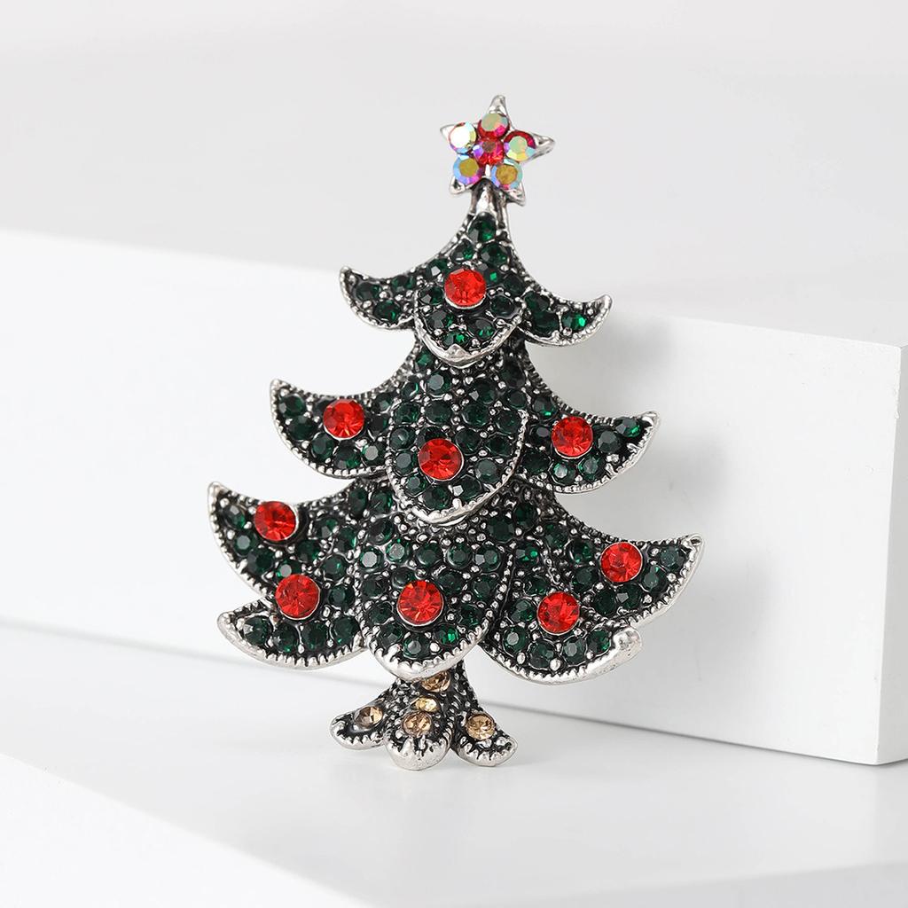 Fashionable New Alloy Diamond Studded Christmas Tree Brooch Simple and Versatile Christmas Clothing Collar Needle