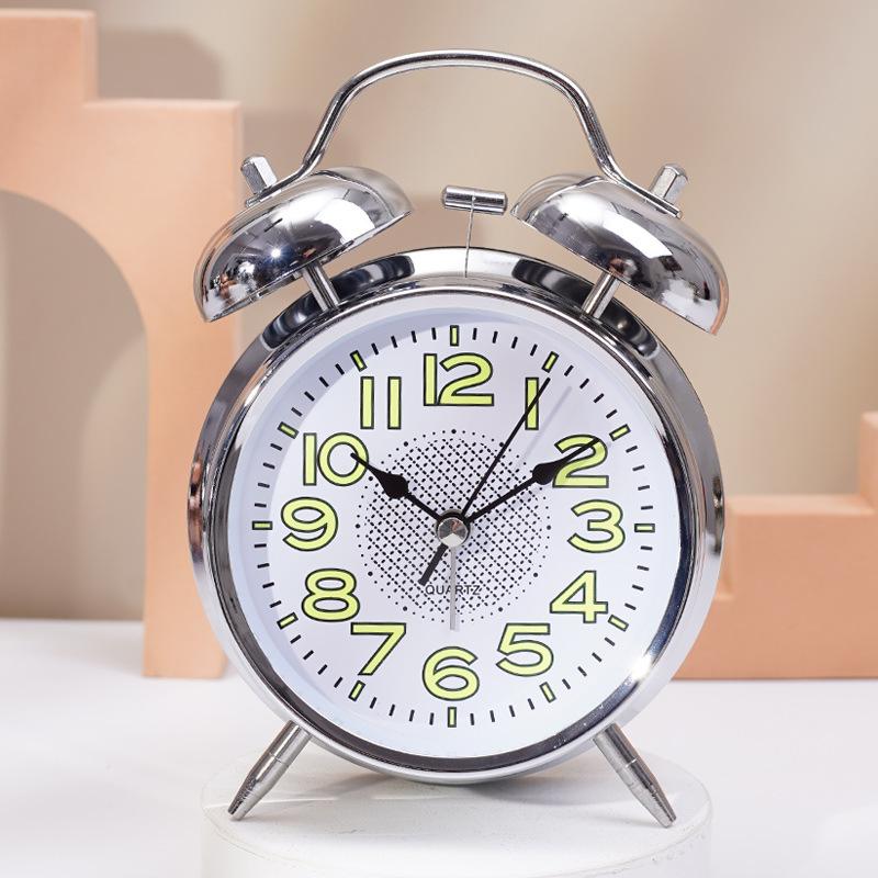 4 Inch Metal Twin Bell Alarm Clocks Loud Volume Alarm for Students Wake Up Clock with On Off Timer Home Bedroom Desktop Clock