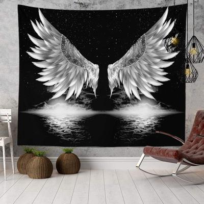 Tapestry Aesthetics Black and White Tapestry Wall Hanging, Beautiful Trippy Boho Fun Hippie Angel Wings Home Decoration