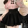 Short Detachable and Lolita Neat and Girly [XHSUKADO] Women's Open-Shoulder Blouse, Cute, Stand-Up Collar, Sleeves, Ribbon, Ruffles, Lace.