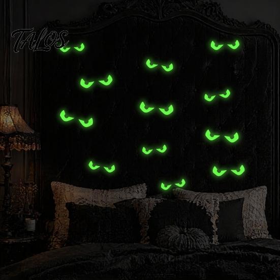 DIY Halloween Wall Decorations Glow in The Dark Demon Eye Stickers, Scary Luminous Ghost Energy-saving Light Stickers Eyeball Decals, Waterproof