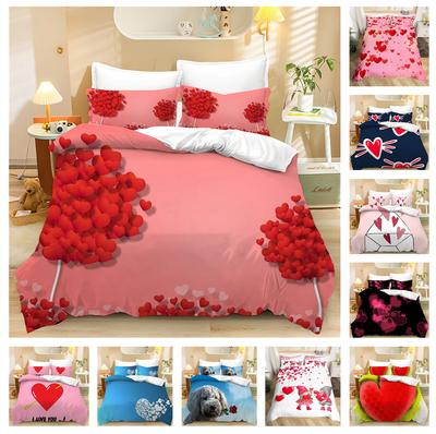 Funda Nórdica 3D de San Valentín 2/3 Piezas Juego de Cama Romántico de Amor Cama King/Queen Tamaño Completo Funda Nórdica de Lujo Funda para Pareja de Enamorados