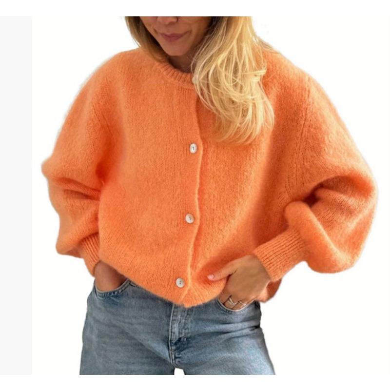 

YYFS Жіночі модні повсякденні светри з довгим рукавом і круглим вирізом із однотонним принтом осінь-зима XL помаранчевий