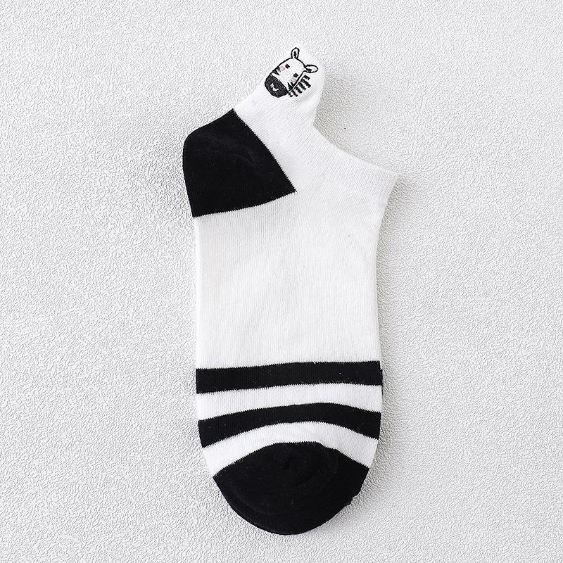 2021 Spring/Summer Zebra Embroidery Women's Boat Socks - Preppy Style, Trendy 3D Heel, Korean-Inspired Short Socks