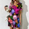 Mode d'été pour femmes Robe imprimée à col en V et imprimé floral Robes courtes sexy