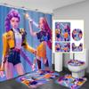 Character Print Bathroom Mat And Shower Curtain 4-Piece Set