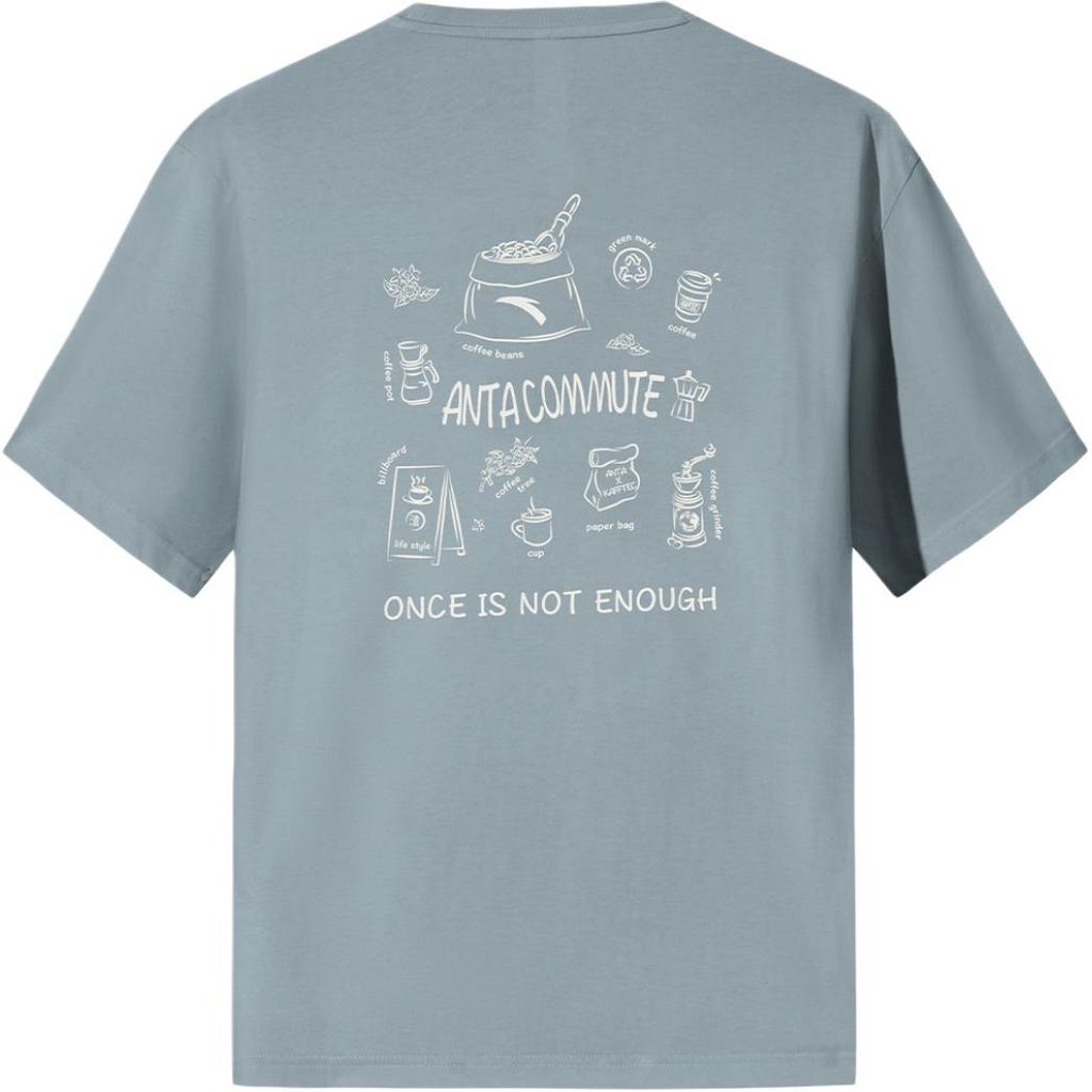 Anta Comfortable Simple Letter Print Versatile Loose Round Neck Pullover Short Sleeve T-Shirt Men Tops Sky-Blue 152537137-5