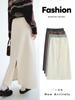 White Velvet A-Line Skirt - Women's High Waist Slit, Mid-Length, Autumn/Winter Fashion