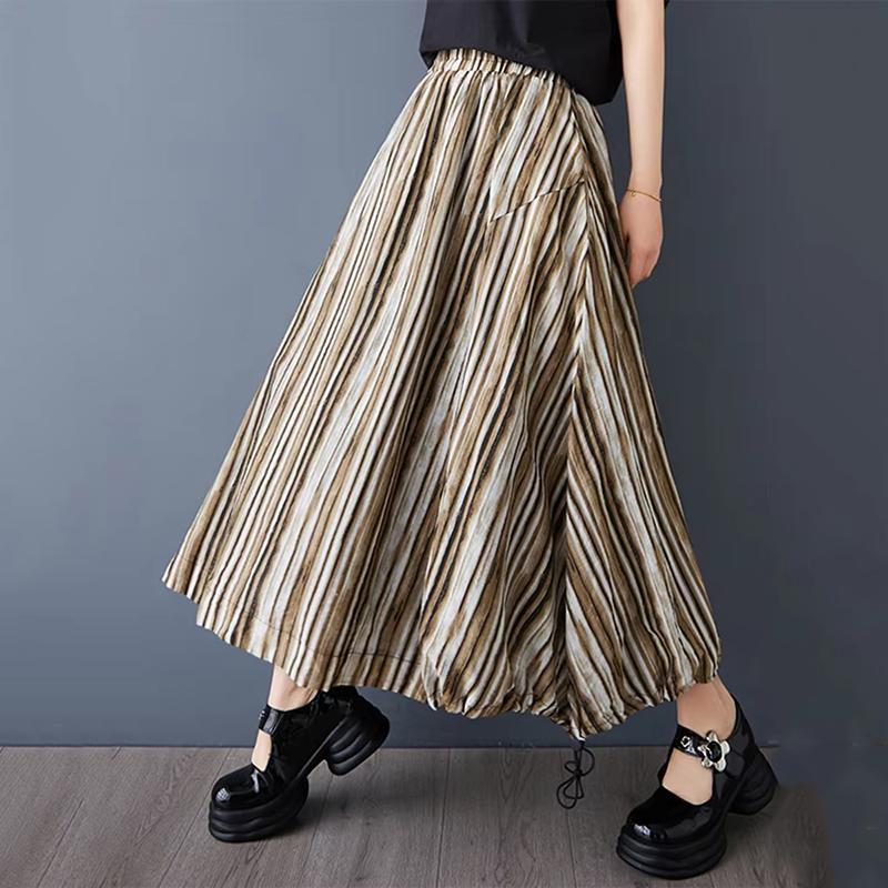 Xitao Gestreifter Elastischer Bund A-Linien-Rock GYX1646