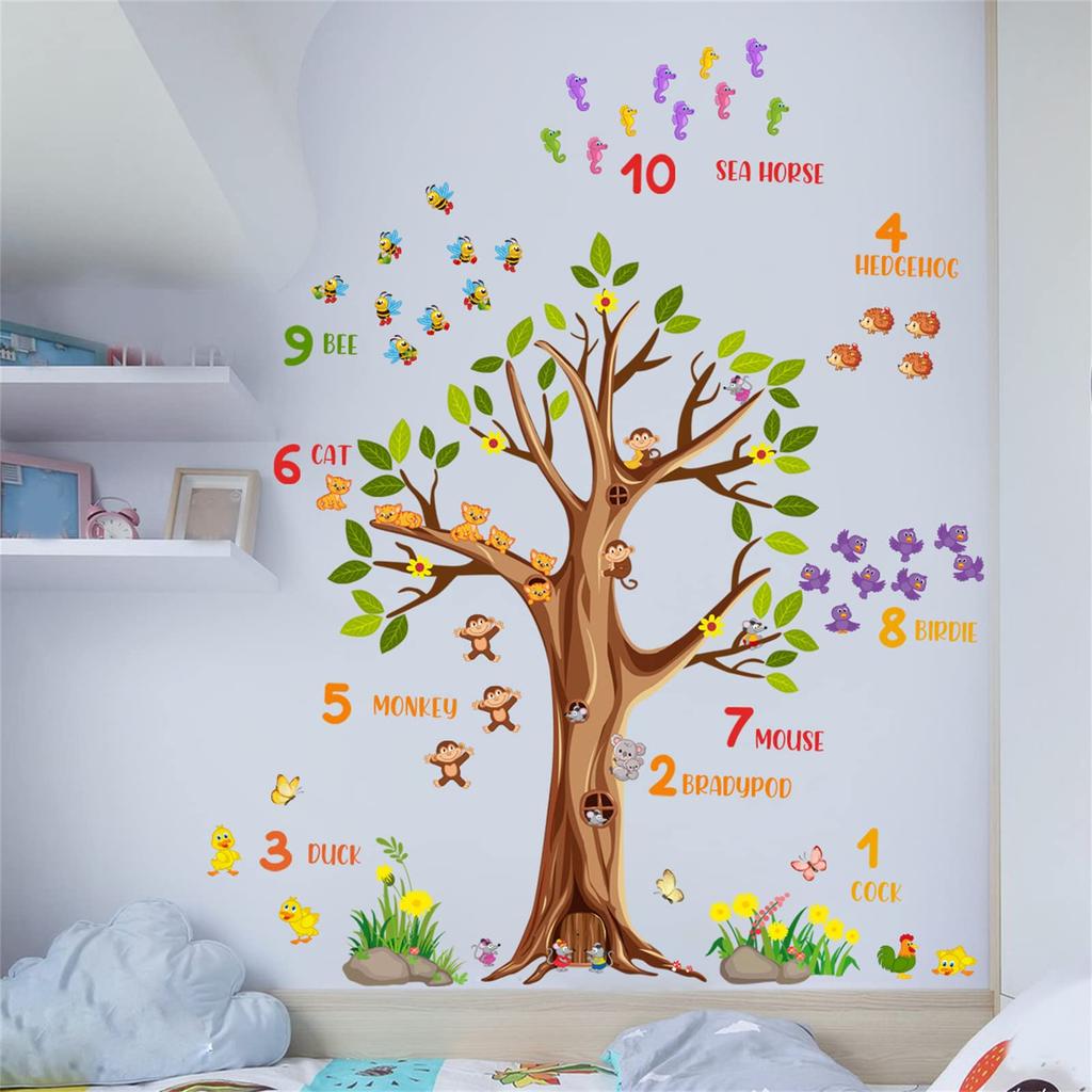 WOHAHA Wall Large Stylish Tree Wall Number Cute English Green for and Stickers, Size, Design, Decals, Recognition, Animals, Names, Leaves, Scenery,