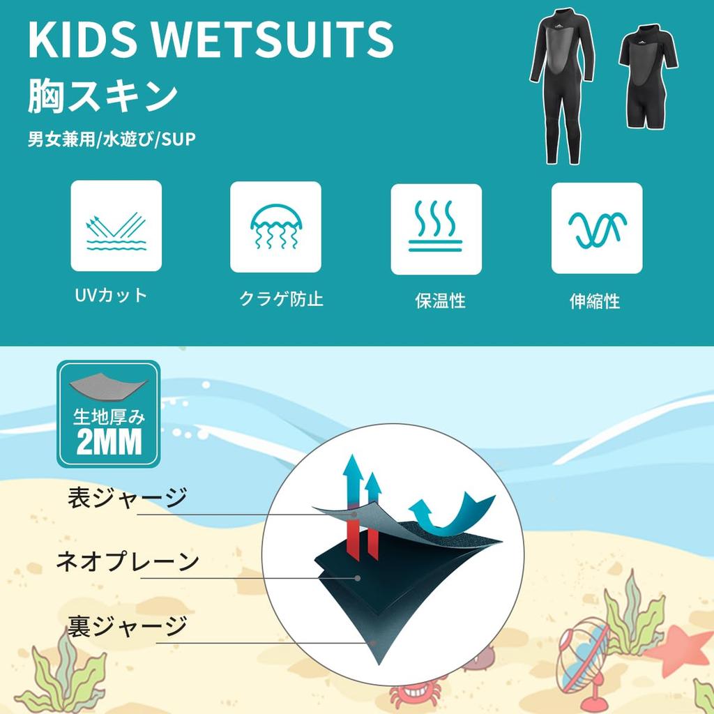 MORGEN SKY Kids' Back-Zip Wetsuit, Suitable for Children 80cm-150cm, 2mm Jersey Wetsuit, Junior Size 1282 (Long Sleeve Full Suit, Size M)