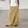 INCERUN Men Back Elastic Waist Wrap Casual Baggy Long Wide Leg Pants Trousers