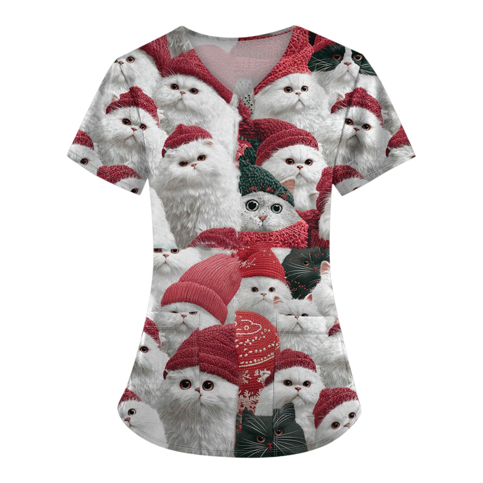 

Женские модные топы с короткими рукавами и V-образным вырезом с принтом, рабочие футболки с карманами L белый