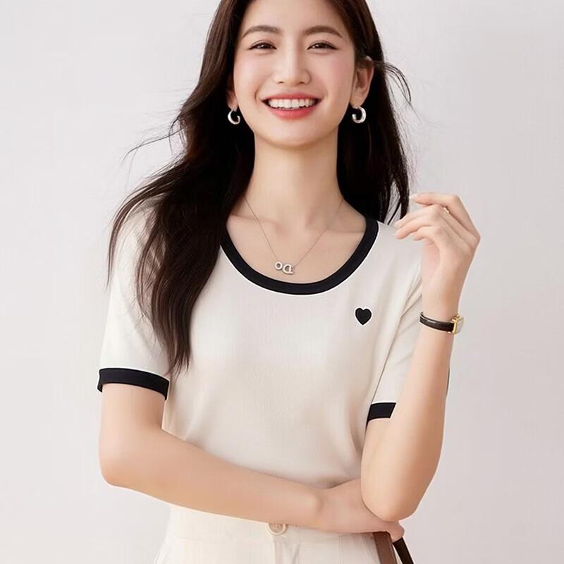 La Chapelle Women s Elegant Round Neck Short Sleeve T-Shirt F