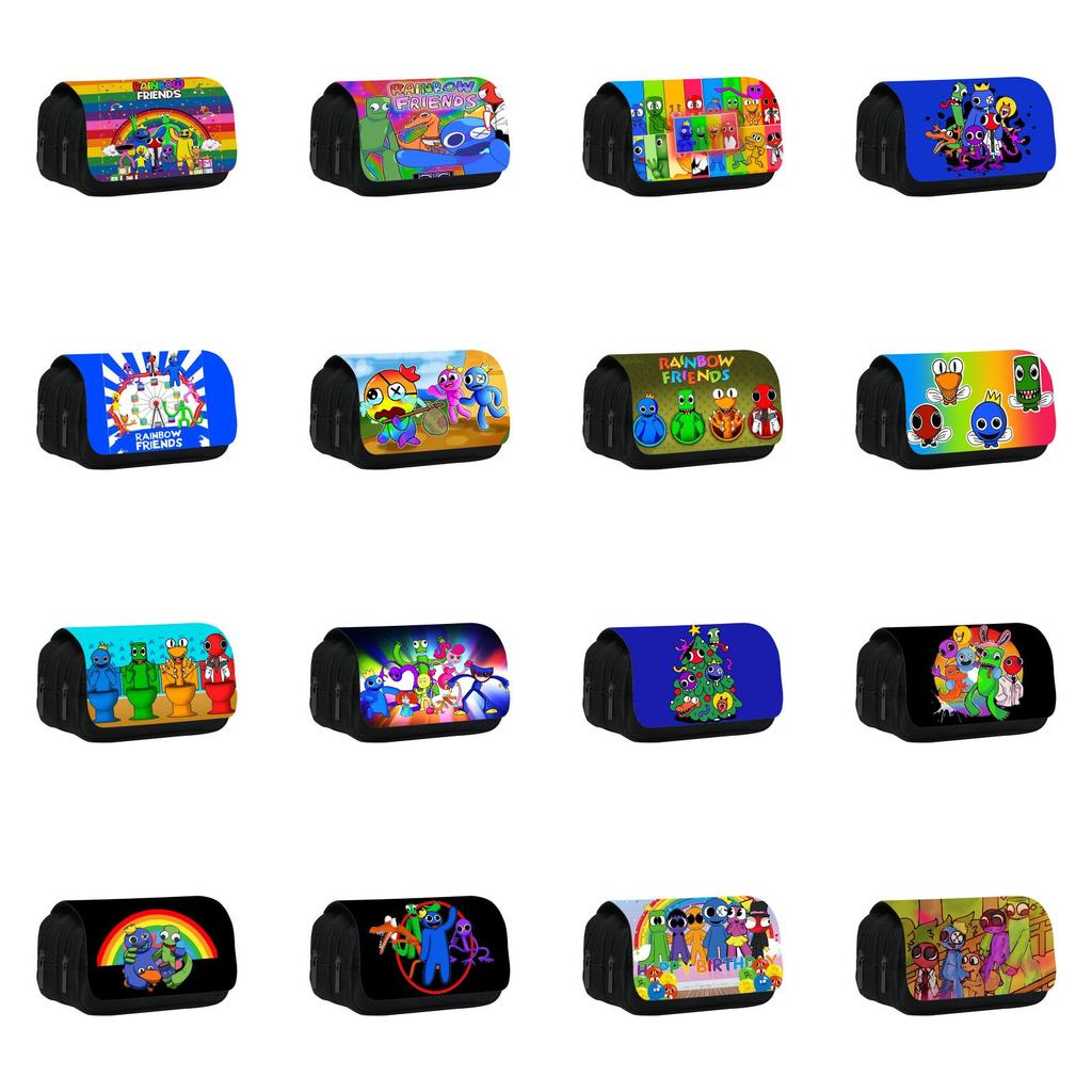 Rainbow Friends Nylon Pen Bag With Compartments For School Supplies And Office Use