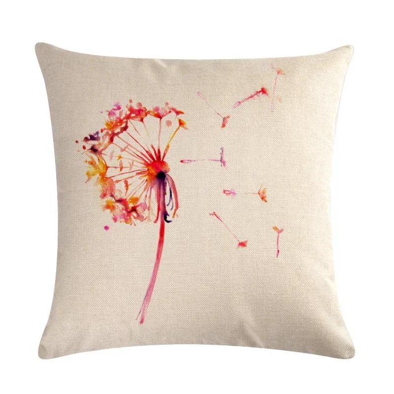 Dandelion Linen Pillowcase Sofa Car Waist Cushion Cover Home Soft Room Gift Printed On One Side 45*45Cm
