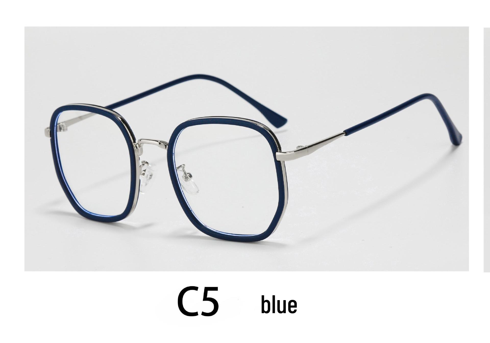Women s Anti-Blue Light Large Polygonal Metal Frame Glasses, Slimming Design, Prescription Ready