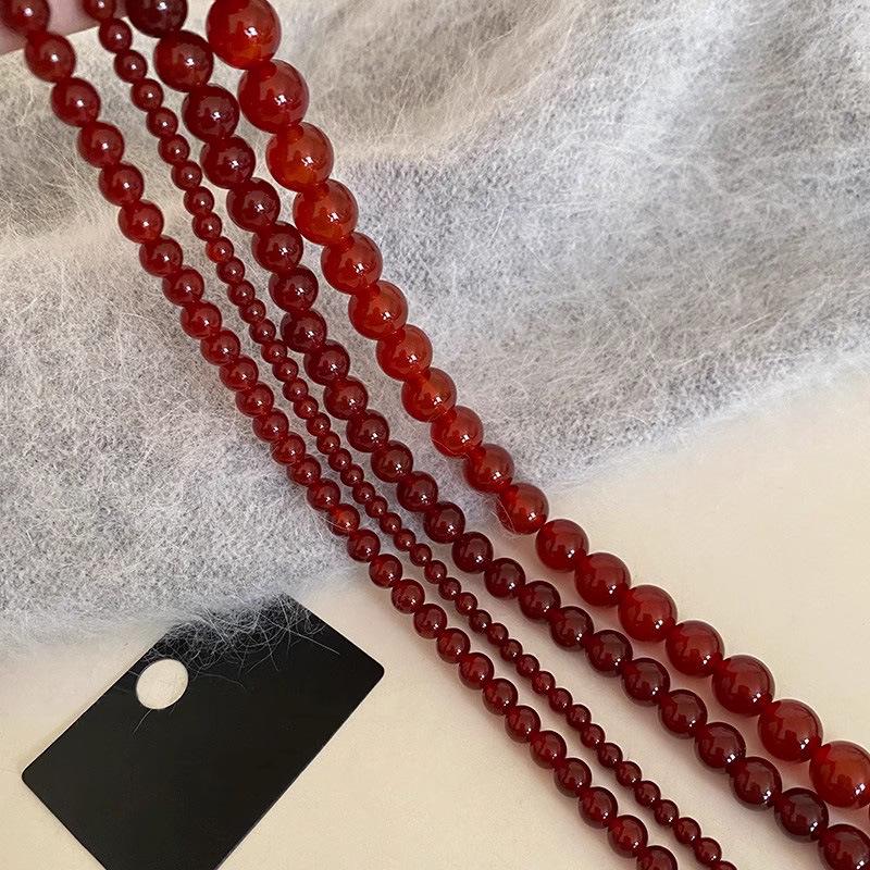 S925 Sterlingsilber Roter Achat Damen Halskette - Chinesisches Neujahr & Weihnachten Perlen Pulloverkette