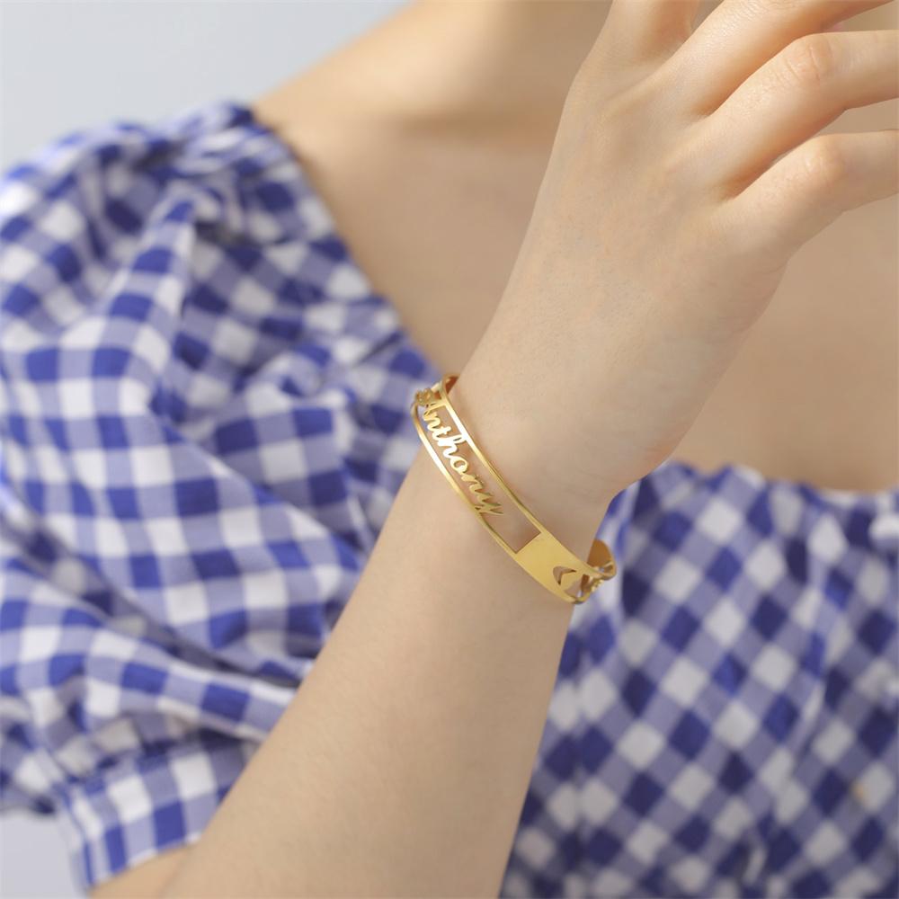 Lemegeton Fashion Custom Name Bracelet Bangle Stainless Steel Personalized Bracelet For Women Jewelry Valentins Day Gift