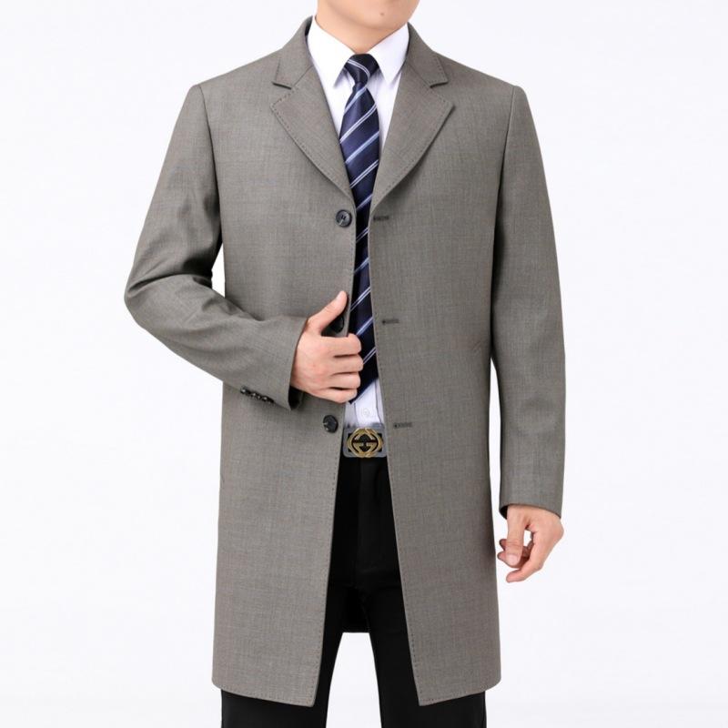 Spring and autumn middle-aged men's mid-length windbreaker, middle-aged suit collar, casual wool coat, dad's high-end jacket