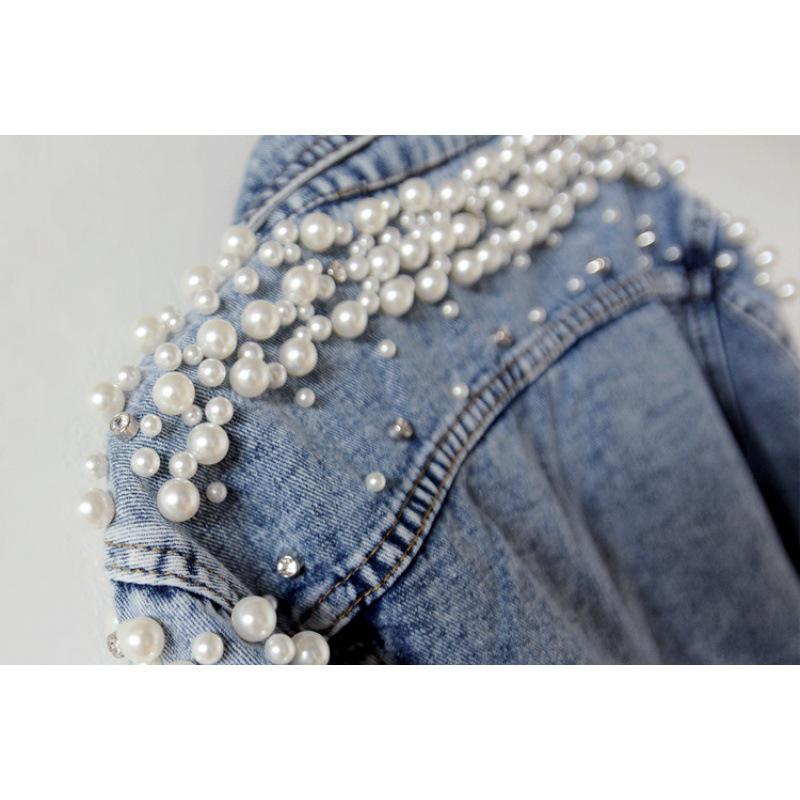 Giacca di Jeans Robusta con Perline per Donna - Capo di Moda Stile Europeo e Americano