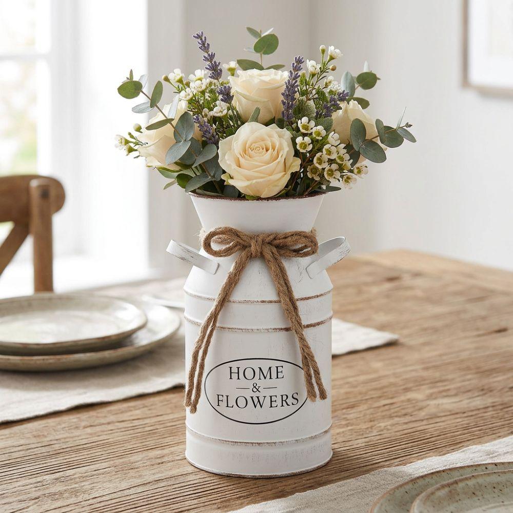 Two Side Handle Farmhouse Vintage Vase Galvanized Iron Flowerpot Classic Flower Bucket Living Room