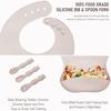 Baby Weaning Set 10 Pieces Silicone Bib Divided Plate Suction Bowl Snack Cup Spoons Hypoallergenic Beige