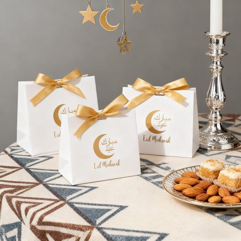 1-40PCS Moon Print Paper Gift Bags Reusable Candy Tote for Ramadan Christmas Valentine's Day Multi-Purpose Shopping Bags