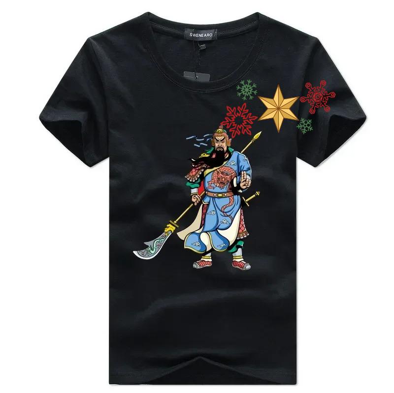 Chinesischer Stil Drei Reiche Heroisches Bild Guan Yu Bedrucktes T-Shirt 100% Baumwolle Rundhals Kurzarm Lässig Unisex T-Shirt Größe S3XL
