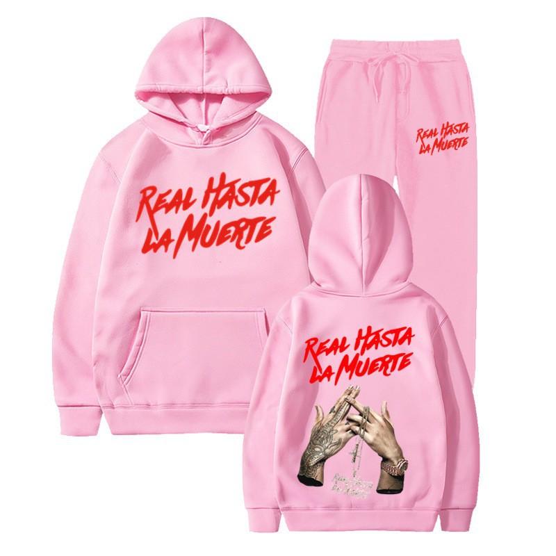 Cross-border new Real Hasta La Muerte letter print men's and women's same sweater hoodie set
