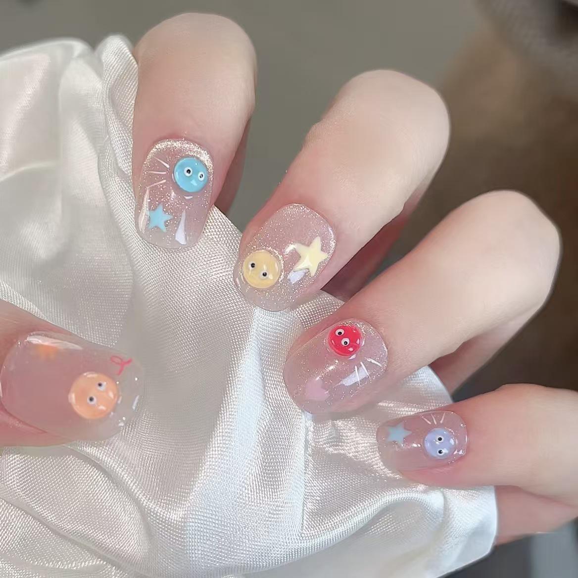 

Ручная роспись Веселые Слайм Ногти Накладные - Милый Мультяшный Дизайн Кошачий Глаз для Детей Extra Small