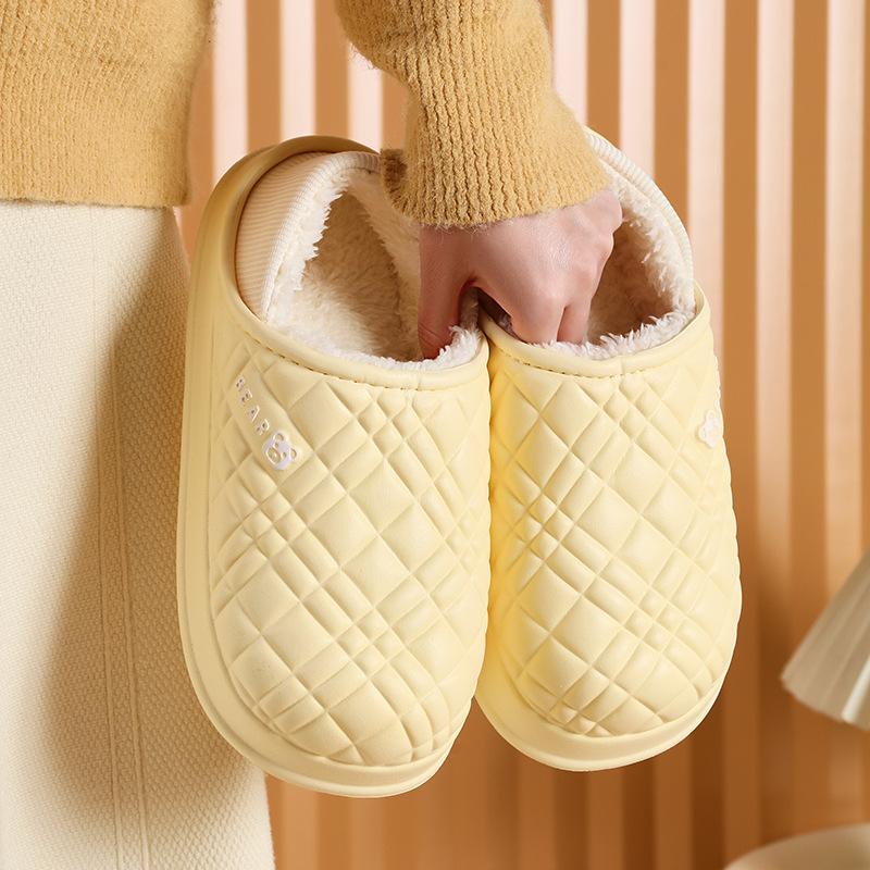 Bag heel cotton slippers velvet autumn and winter men's plush couple home warm confinement shoes supermarket