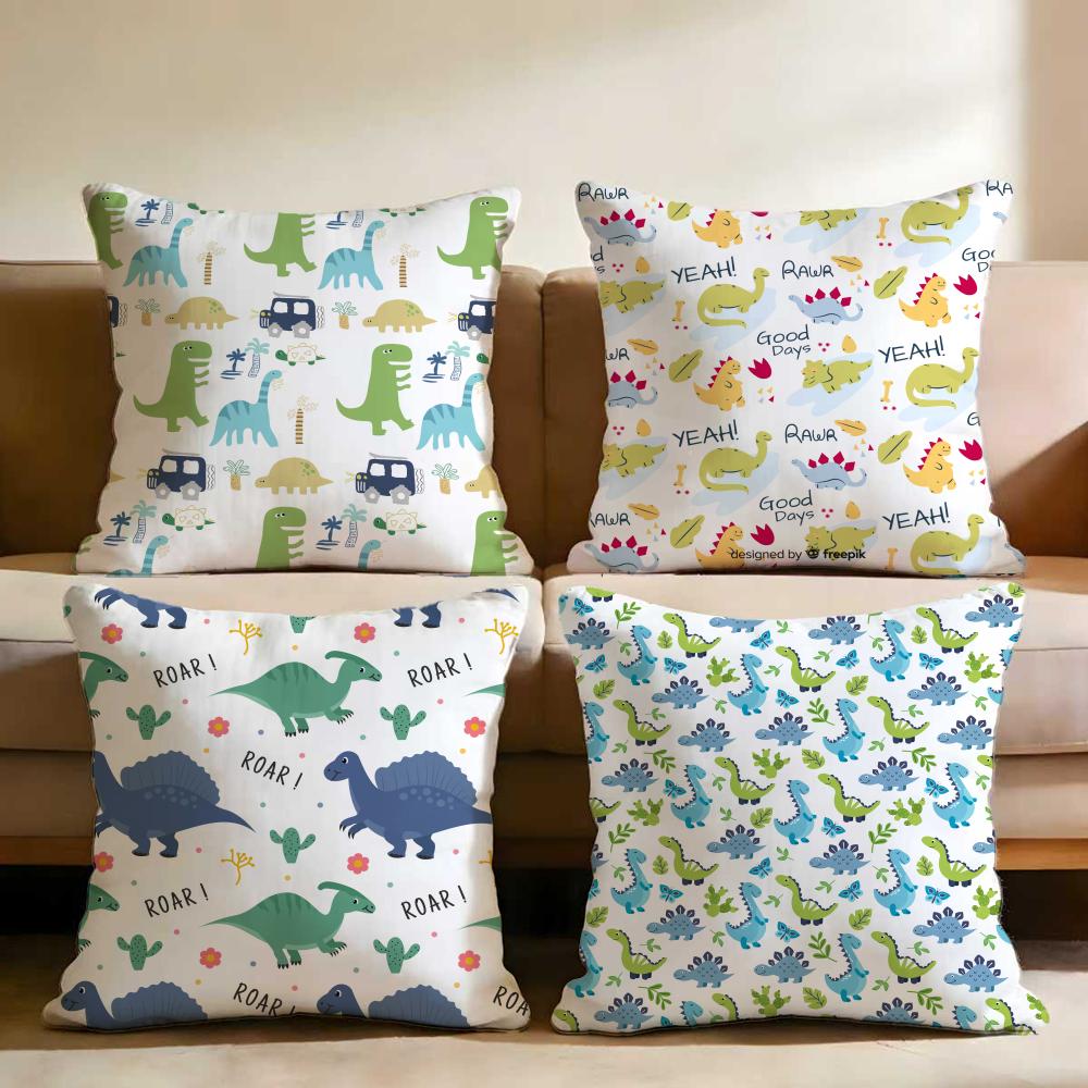 Cute Dinosaur Pattern Cushion Cover Multi-Scene Pillow Cover for Home & Car - Reversible, Soft & Durable for Daily Use