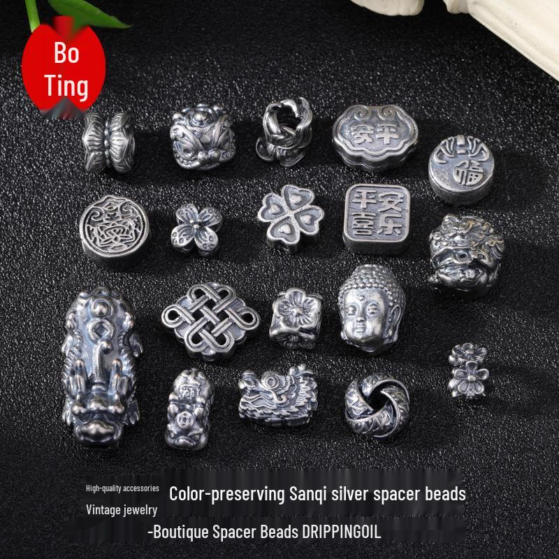 Aged Silver Four-Leaf Clover Pixiu Spacer Beads for DIY Jewelry Necklace/Bracelet