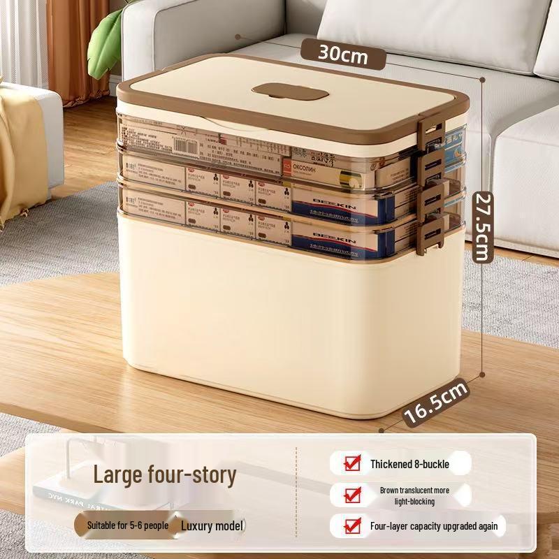 Large Multi-layer Plastic First Aid Kit & Medicine Storage Box for Household Use