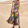 Women's Casual Fashion Flower Printed Sleeveless Pocket Dress