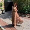 French Retro Kinked Sleeveless Vest Dress Women's Summer Waist Design Seaside Vacation Pendulum Long Skirt