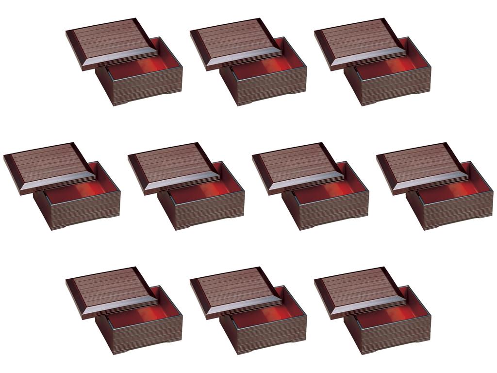 Set of 10 Genji Donburi Jubako with Red Interior x x Jubako by Setomonohonpo [A] (Rich Stripes) [17.3(15) 14.3(12) 8(4.4) cm] (ABS Resin)