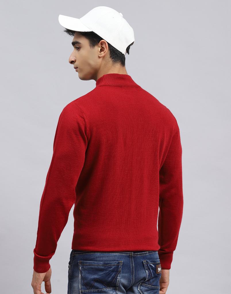 MONTE CARLO Mens Solid Red Turtle Neck Full Sleeve Pullover