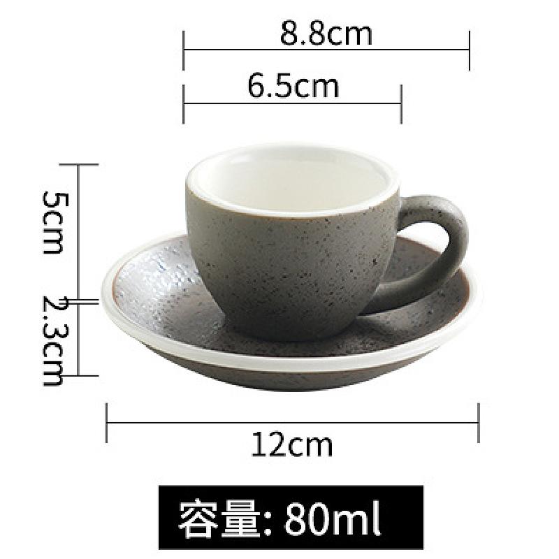 Ceramic Retro Granite Coffee Cup and Saucer Set Espresso Latte Cappuccino Mug Pull Flower Mug Teacup Home Drinking Utensils