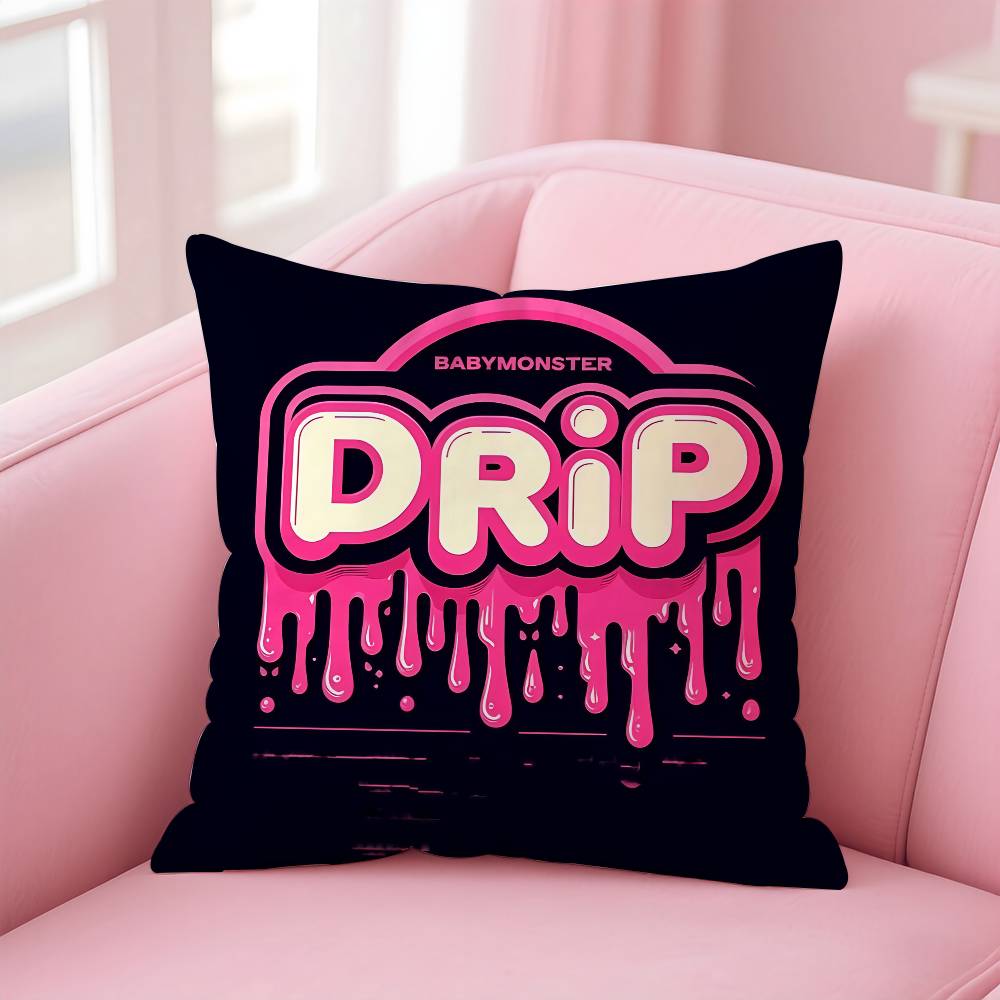 Cool KPOP B-BABYMONSTER Povlak na polštář Proti roztočům Neviditelný zip hedvábný krátký plyš Potah na polštář na pohovku
